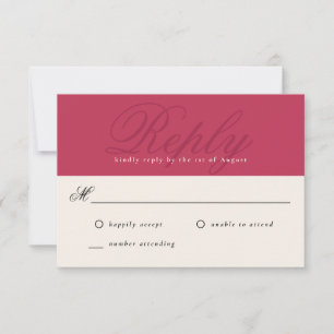 Tarjeta De Confirmación De Asistencia Audaz Magenta Moderno Elegante Monograma Mínimo RS