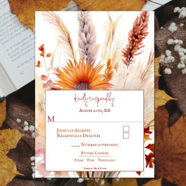 Tarjeta De Confirmación De Asistencia Autumn Boho Floral Boda | Blanco