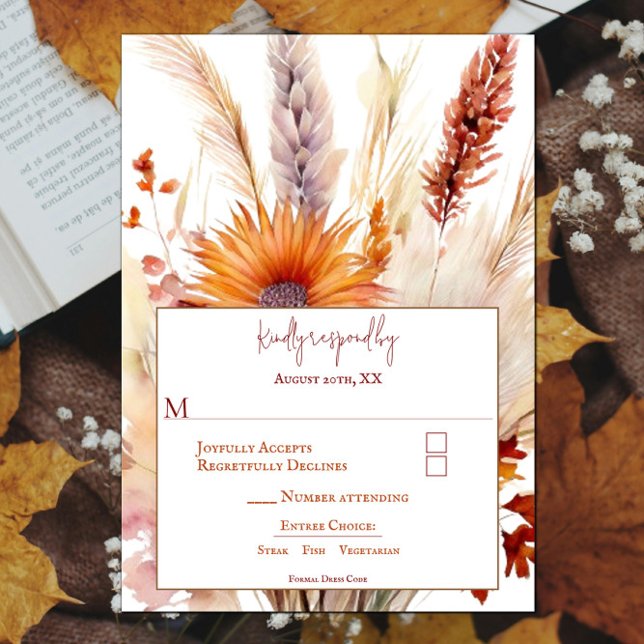 Tarjeta De Confirmación De Asistencia Autumn Boho Floral Boda | Blanco (Autumn Boho Floral White Wedding RSVP Card)