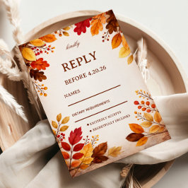 Tarjeta De Confirmación De Asistencia Autumn Leaves Warm Botanical