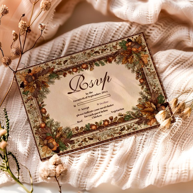 Tarjeta De Confirmación De Asistencia Autumn Woodland Botanical Quinceañera (Subido por el creador)