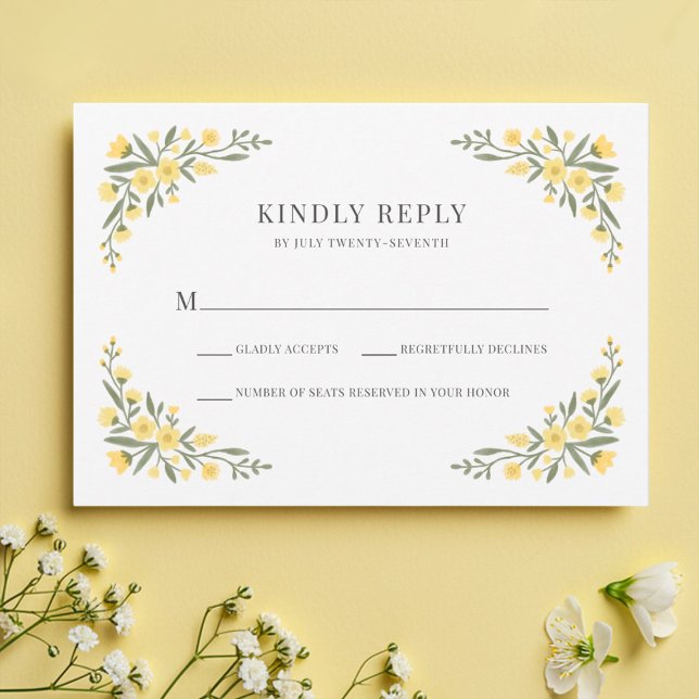 Tarjeta De Confirmación De Asistencia Avalon Elegant Yellow Wildflower Frame Boda (Subido por el creador)