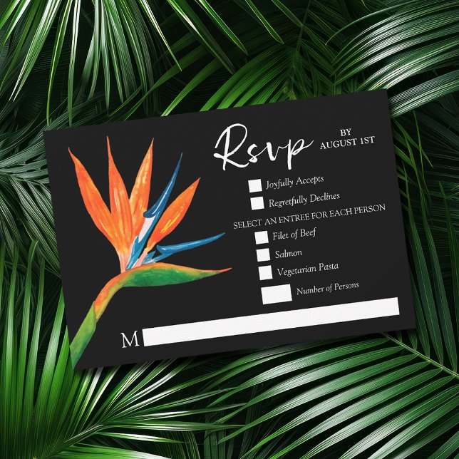 Tarjeta De Confirmación De Asistencia Ave tropical del Boda botánico del paraíso (Tropical Bird of Paradise RSVP Cards)