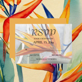 Tarjeta De Confirmación De Asistencia Ave tropical del Boda floral del paraíso