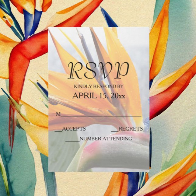 Tarjeta De Confirmación De Asistencia Ave tropical del Boda floral del paraíso (In Situ Wedding)