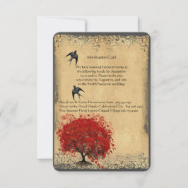 Tarjeta De Confirmación De Asistencia Aves Vintage del Árbol Rojo de la Hoja del Corazón