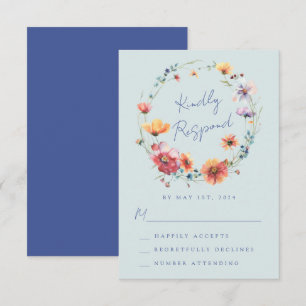 Tarjeta De Confirmación De Asistencia Azul acuarela Flor silvestre Floral Boda de guirna