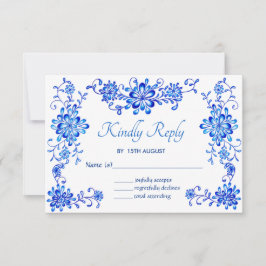 Tarjeta De Confirmación De Asistencia Azul acuarela Floral Garland Boda