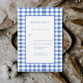 Tarjeta De Confirmación De Asistencia Azul Bebé a Cuadros Gingham Boda Rústica