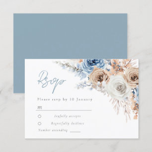 Tarjeta De Confirmación De Asistencia Azul Boho: Boda floral azul turbio