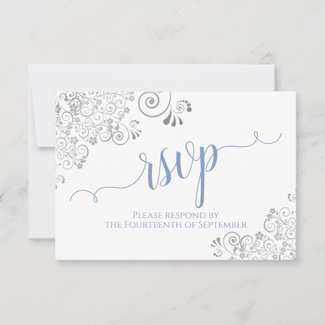 Tarjeta De Confirmación De Asistencia Azul claro sobre Boda de caligrafía elegante blanc (Anverso)