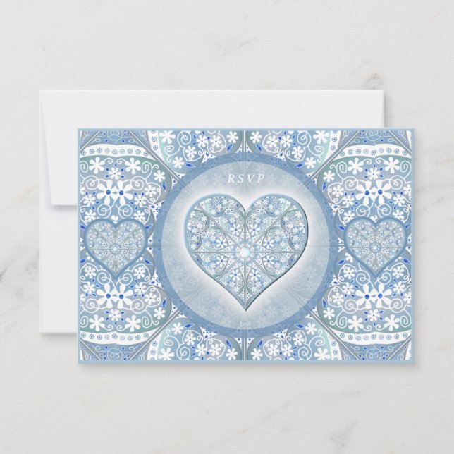 Tarjeta De Confirmación De Asistencia Azul de luz de encaje cerámico (Anverso)