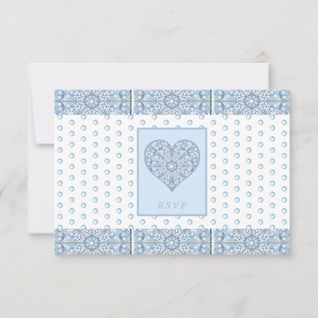 Tarjeta De Confirmación De Asistencia Azul de luz de encaje cerámico (Anverso)