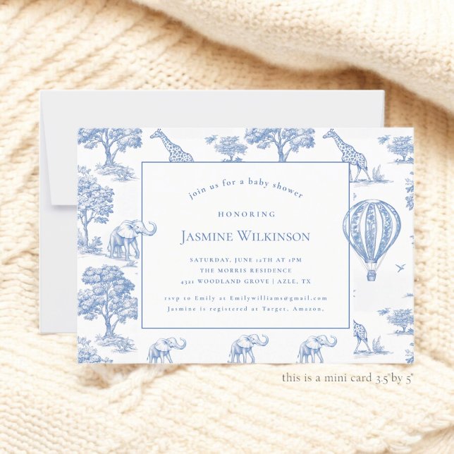 Tarjeta De Confirmación De Asistencia azul lindo safari baby water con presupuesto de 3  (This is a mini card 3,5" by 5" )