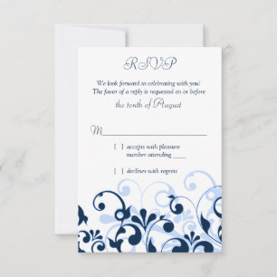 Tarjeta De Confirmación De Asistencia Azul Marino Azul Pálido Blanco Floral Abstracto RS