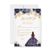Azul Marino Floral Princesa Quinceañera