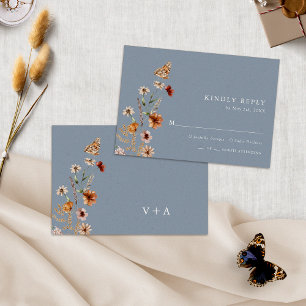 Tarjeta De Confirmación De Asistencia Azul Polvoriento Boho Floral