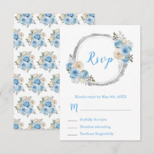 Tarjeta De Confirmación De Asistencia Azul Polvoriento Flores Elegantes Dulces Dieciséis