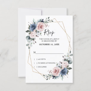 Tarjeta De Confirmación De Asistencia Azul polvoriento Mauve Eucalipto Geométrico Boda R