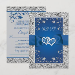 Tarjeta De Confirmación De Asistencia Azul real, Corazones de amor grises (PEQUEÑO) Boda