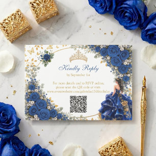 Tarjeta De Confirmación De Asistencia Azul Real Mariposa Dorada Quinceañera