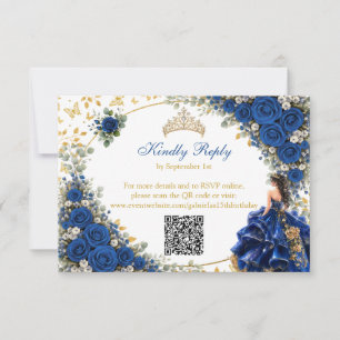Tarjeta De Confirmación De Asistencia Azul Real Mariposa Dorada Quinceañera