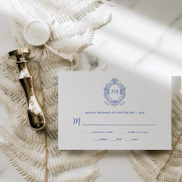 Tarjeta De Confirmación De Asistencia Azul Regal | Boda de cuadro barroco vintage