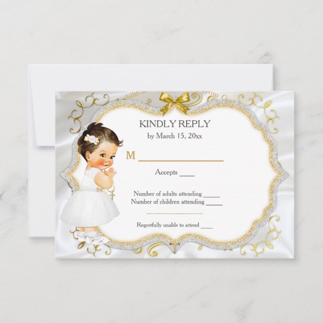 Tarjeta De Confirmación De Asistencia Baby Girl Baptism Christening Gold Response Card (Anverso)