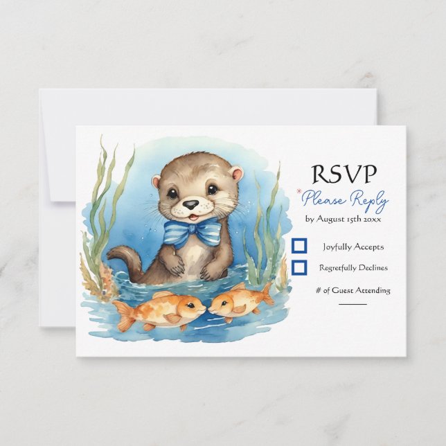 Tarjeta De Confirmación De Asistencia Baby Otter Boy Baby Shower (Anverso)