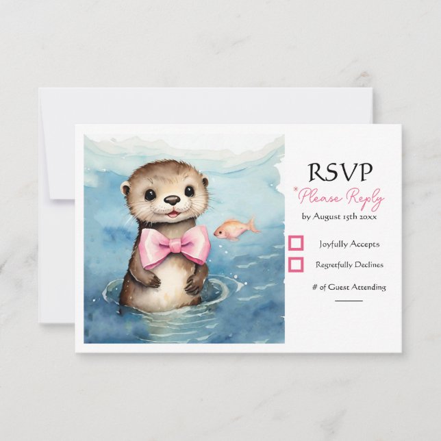 Tarjeta De Confirmación De Asistencia Baby Otter Chica Fiesta de cumpleaños (Anverso)