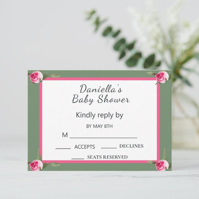 Tarjeta De Confirmación De Asistencia Baby Shower de pulverización floral personalizada (Anverso de pie)