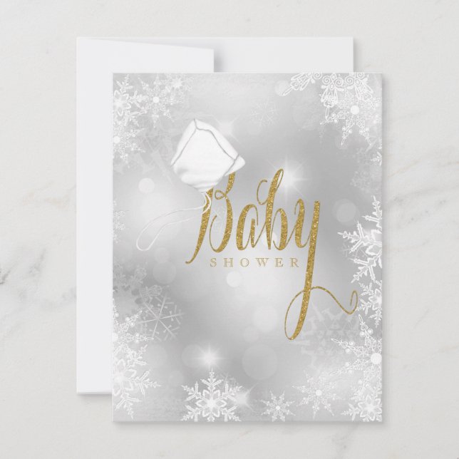 Tarjeta De Confirmación De Asistencia Baby Shower Gold Snowflake (Anverso)