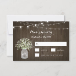 Tarjeta De Confirmación De Asistencia Babys Breath Mason Jar Rustic Fairy Lights Boda