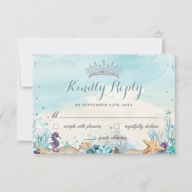 Tarjeta De Confirmación De Asistencia Bajo el mar Beach Sweet 16 Quinceañera Reply (Anverso)