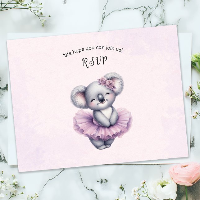Tarjeta De Confirmación De Asistencia Ballerina Baby Shower Tutu Elegala Koala (Subido por el creador)