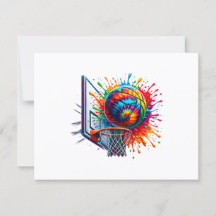 Tarjeta De Confirmación De Asistencia Baloncesto colorido Tie Dye Color Splash Basketbal