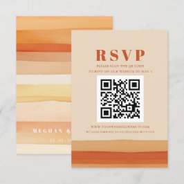 Tarjeta De Confirmación De Asistencia Bandas de color de agua retro Terracota Naranja QR