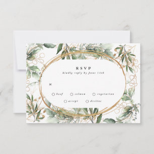 Tarjeta De Confirmación De Asistencia Bandas de oro Eucalyptus Elegantes Moss de Verdor