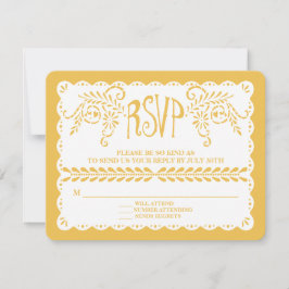 Tarjeta De Confirmación De Asistencia Banner del Boda de la Fiesta de oro de Papel Picad