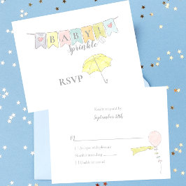 Tarjeta De Confirmación De Asistencia Banner y paraguas de Baby Shower Sprinkle