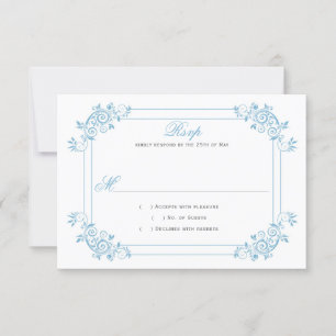 Tarjeta De Confirmación De Asistencia Baños florales azules y azules vintados