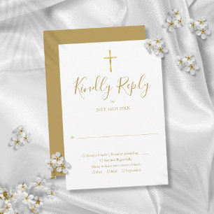Tarjeta De Confirmación De Asistencia Baptism Christening First Holy Communion Gold