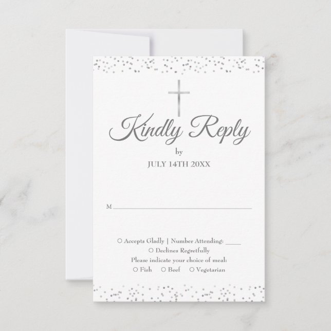 Tarjeta De Confirmación De Asistencia Baptismo Christening First Holy Communia Silver (Anverso)