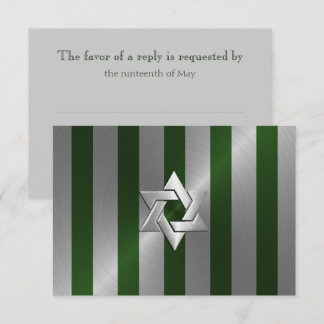 Tarjeta De Confirmación De Asistencia Bar Mitzvah Erecald Green y Silver Stripe