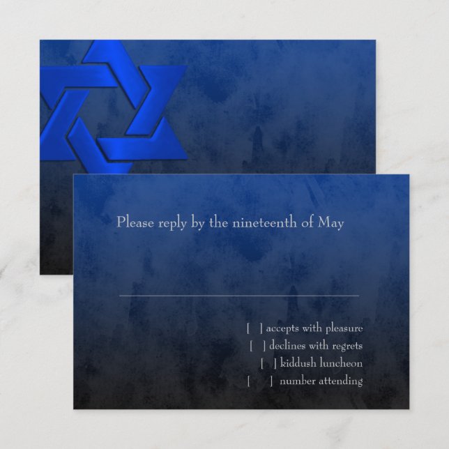 Tarjeta De Confirmación De Asistencia Bar Mitzvah Estrella azul elegante de David Ombre (Anverso / Reverso)