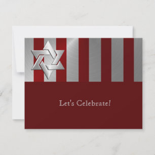 Tarjeta De Confirmación De Asistencia Bar Mitzvah Estrella roja y plateada de David
