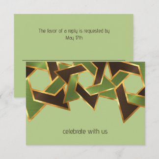 Tarjeta De Confirmación De Asistencia Bar Mitzvah Gold Green Brown Star of David
