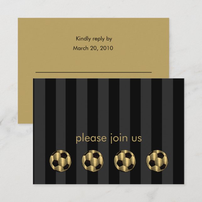Tarjeta De Confirmación De Asistencia Bar Mitzvah Gold y Black Soccer Ball (Anverso / Reverso)