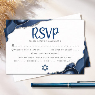 Tarjeta De Confirmación De Asistencia Bar Mitzvah Moderno Simple Azul Marino Ágata Scrip