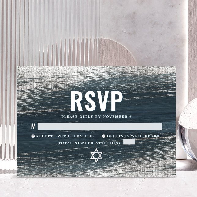 Tarjeta De Confirmación De Asistencia Bar Mitzvah Negrita Relieve metalizado plateado mo (Subido por el creador)